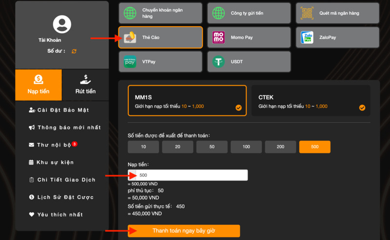 nạp tiền 789bet bằng thẻ cào